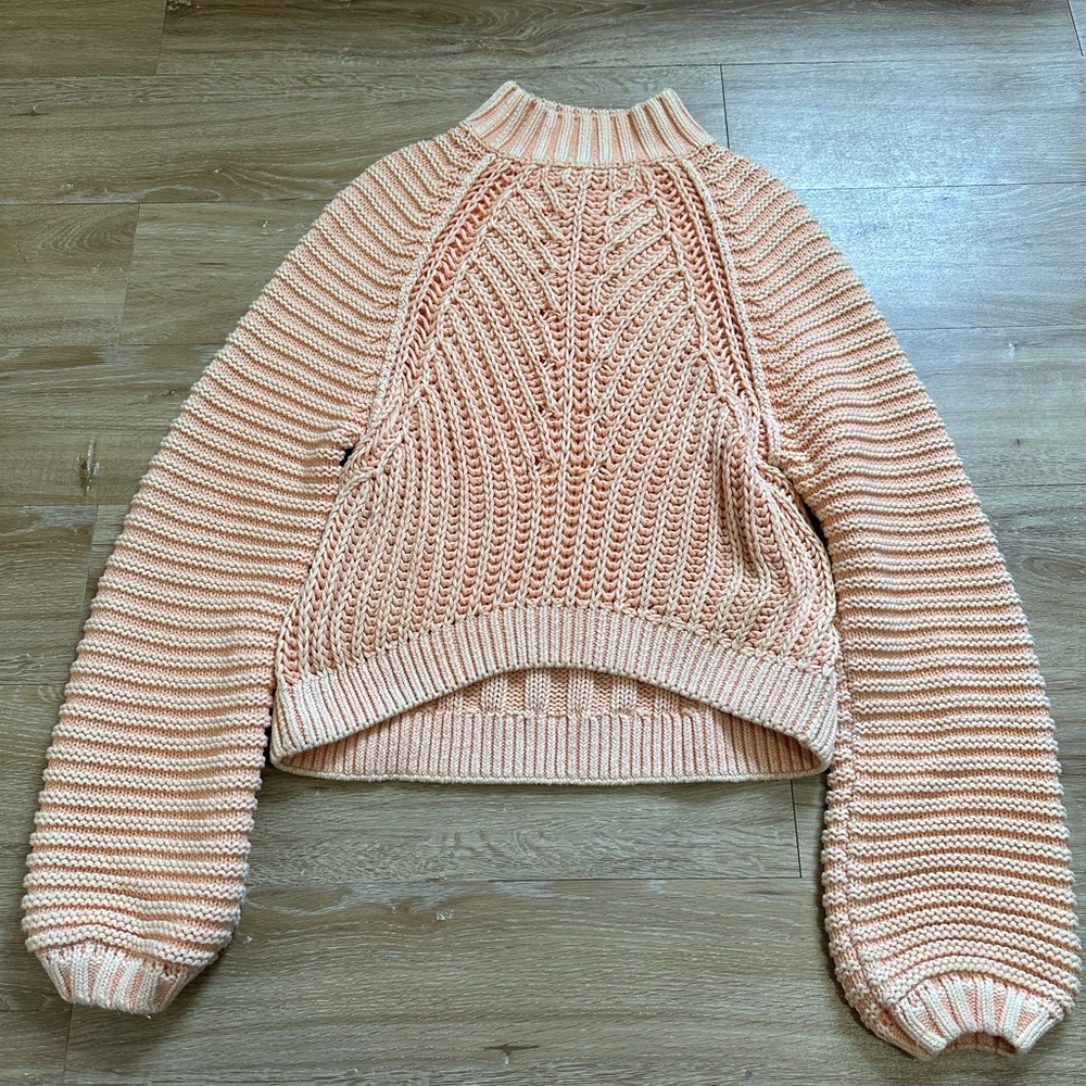 Free People Sweater Womens S peach Sweetheart Rib Chunky Mock Oversize Heavy